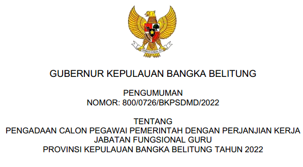 Rincian Formasi ASN PPPK Provinsi Bangka Belitung Tahun 2022