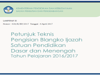 Download Petunjuk teknis pengisian blangko ijazah SD-SMP-SMA-SMK sederajat tahun 2017