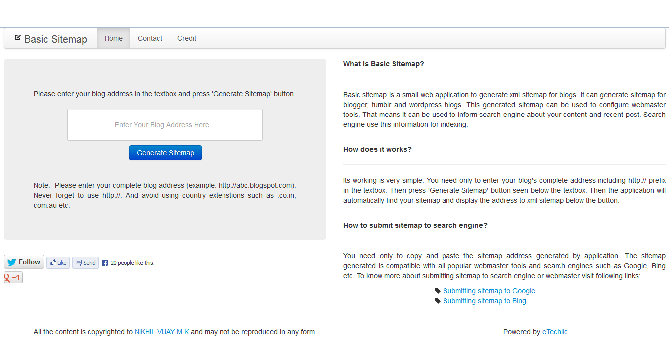 Basic Sitemap interface