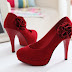Flower Embellished High Heel Pumps Red/Black - mod112