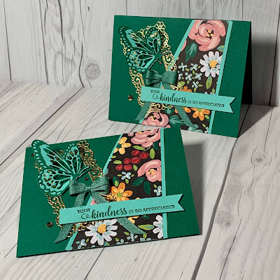 Butterfly card using Stampin' Up! Flower & Field Designer Series Paper