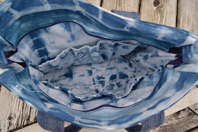 Indigo Shibori Super Tote nest full of eggs