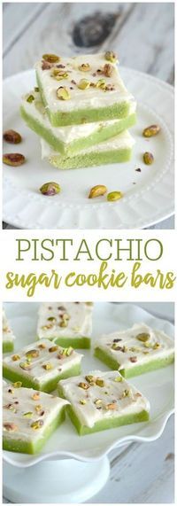 Soft and chewy pistachio sugar cookie bars with cream cheese frosting. These bars are easy to make, and taste simply amazing!