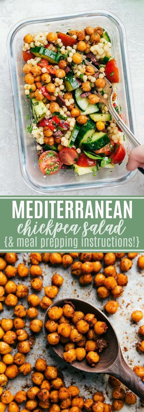 This chickpea salad is so flavorful, made with good-for-you ingredients, & easy to prepare! PLUS meal prepping instructions! via chelseasmessyapron.com #chickpea #salad #mediterranean #easy #quick #meal #prep #healthy #recipe #kidfriendly #couscous #fresh