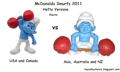 McDonalds Smurfs Toys 2011 hefty toy US and Canada version vs Australia and Asia version