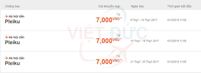bảng giá Jetstar khuyến mãi vé máy bay Hà Nội-Pleiku giá 7 ngàn 