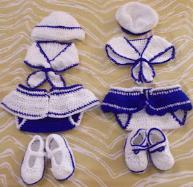 Sweet Nothings crochet free crochet pattern blog ; photo of the both the Nautical inspired sets in blue and white