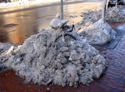 bicycle parking Boston winter snow