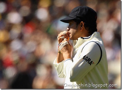 Sachin Tendulkar of India watches play from the outfield during day one of the First Test match between Australia and India at Melbourne Cricket Ground on December 26, 2011