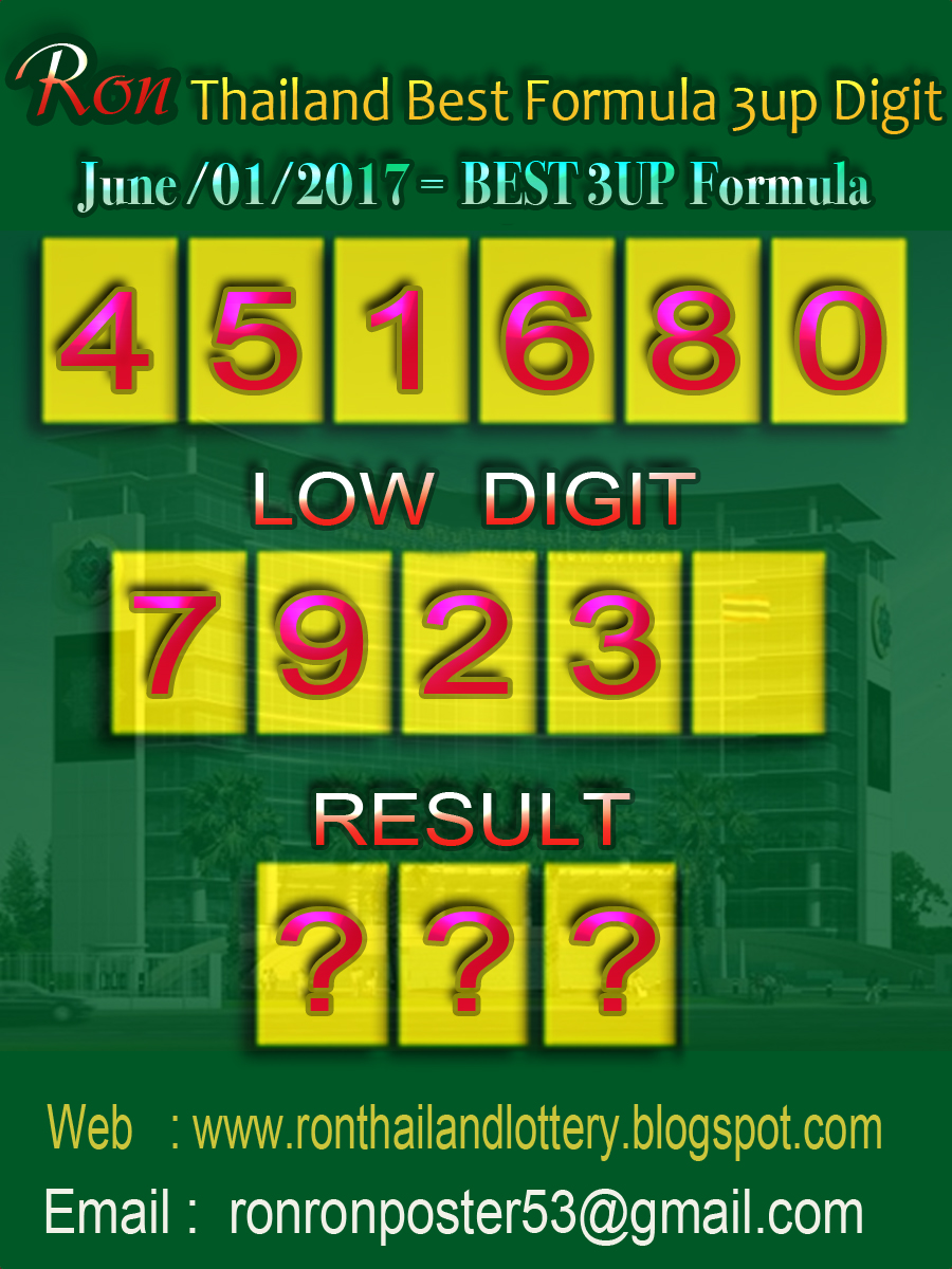 RON THAILAND LOTTERY BEST TIP: June 01 2017 draw