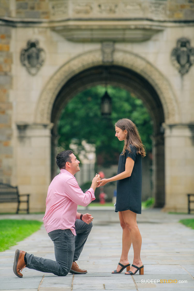 Surprise Wedding Proposal Photography University of Michigan Law Quad by SudeepStudio.com Ann Arbor Wedding Photographer