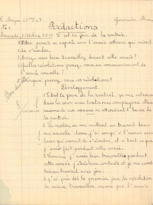 Cahier de devoirs, 1919 (collection musée)