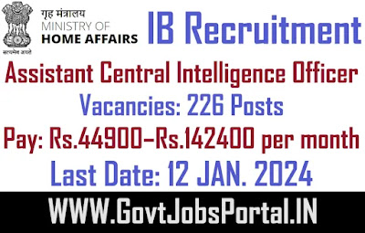 Apply Now for IB ACIO Tech Recruitment 2024: Assistant Central Intelligence Officer (Technical)– 226 Vacancies