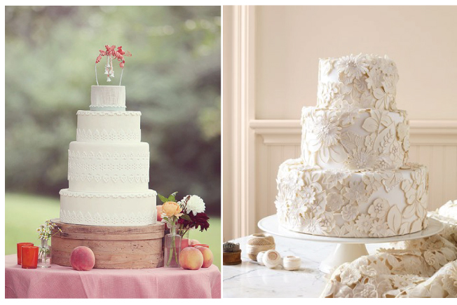 Silver lace add these plain white cakes a touch of shine and a more modern 
