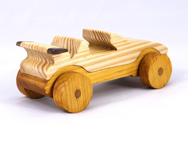 Handmade Wood Toy Car, Convertible Handmade and Finished with Clear and Amber Shellac from The Speedy Wheels Series