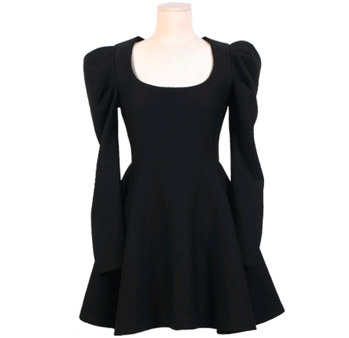 Ruched Puffed Sleeves Flare Dress