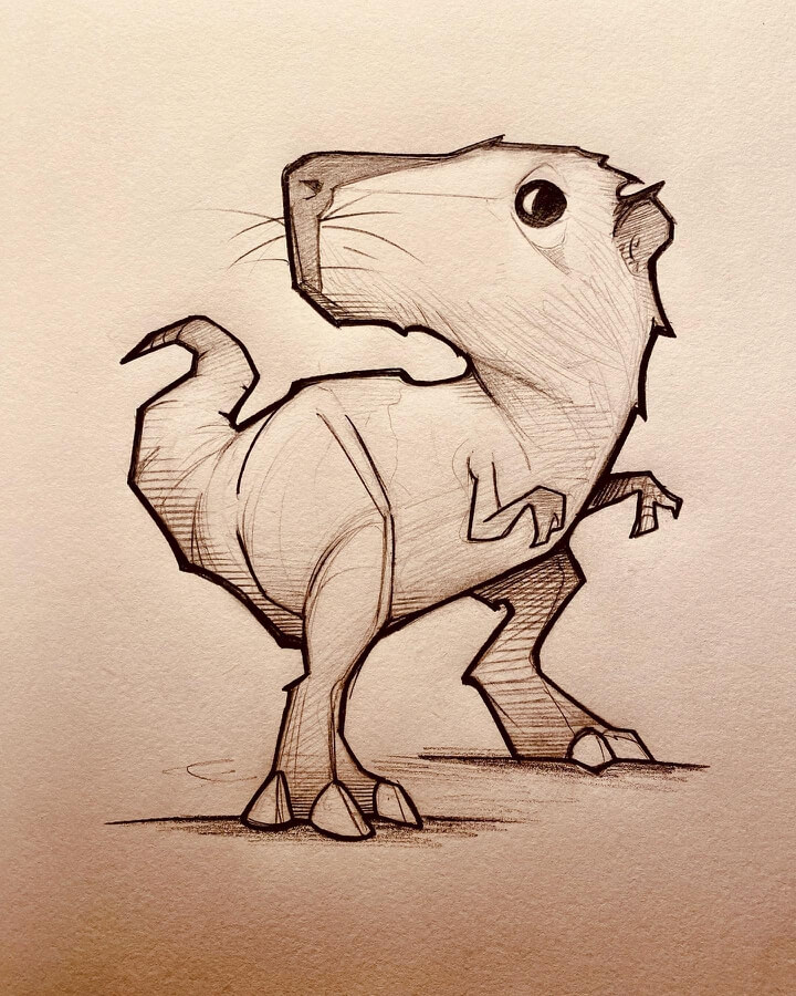 06-Capybara-T-Rex-Creature-Drawings-Karrit-Moss-www-designstack-co