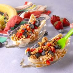 These Breakfast Banana Splits from Delish.com are the perfect excuse to eat banana splits for breakfast.