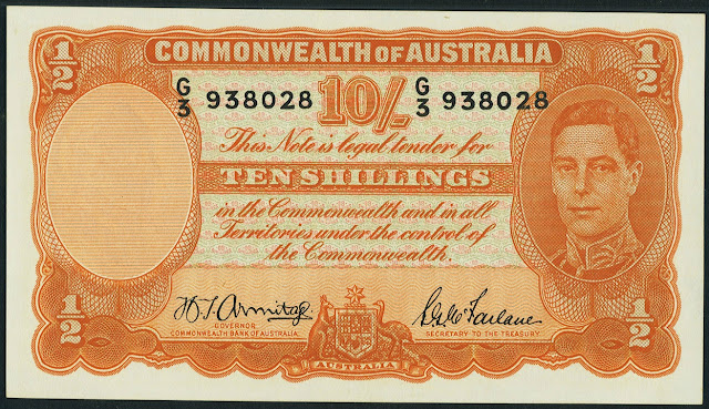 Australia 10 Shillings banknote 1942 King George VI