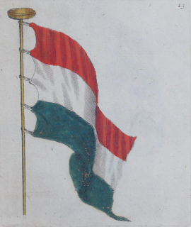 "Statenvlag" no Nieuwe Hollandse scheepsbouw (1695), de Carel Allard.