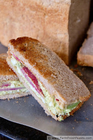 A vegetable-filled vegetarian recipe to use up hard cooked eggs, this avocado & egg salad sandwich is extra creamy thanks to hummus, and with the colorful crunch watermelon radishes.