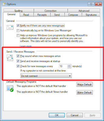 How to set auto send receive in Windows Live Mail 