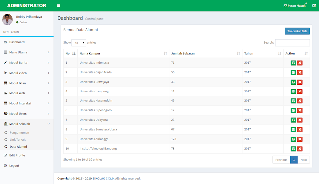 SIKOLAG Ci - Web sekolah V.2.0 (7 Warna) dengan Codeigniter Supprt PHP 7