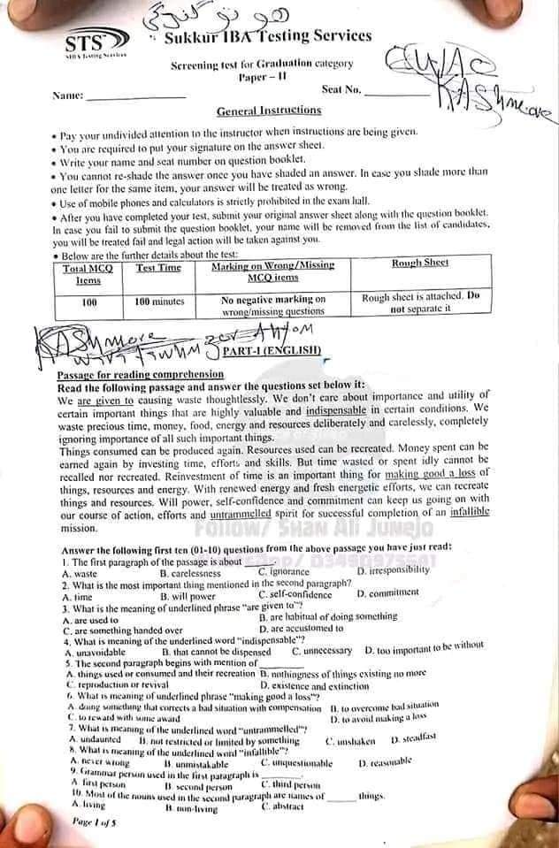 IBA BPS(5-15) MCQs paper held on 18 January 2023 with Answer Key