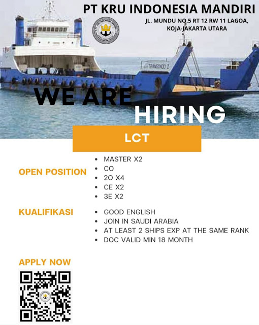 Hiring for All Ranks Seafarer LCT, MPV DP2, HS Craft Februari