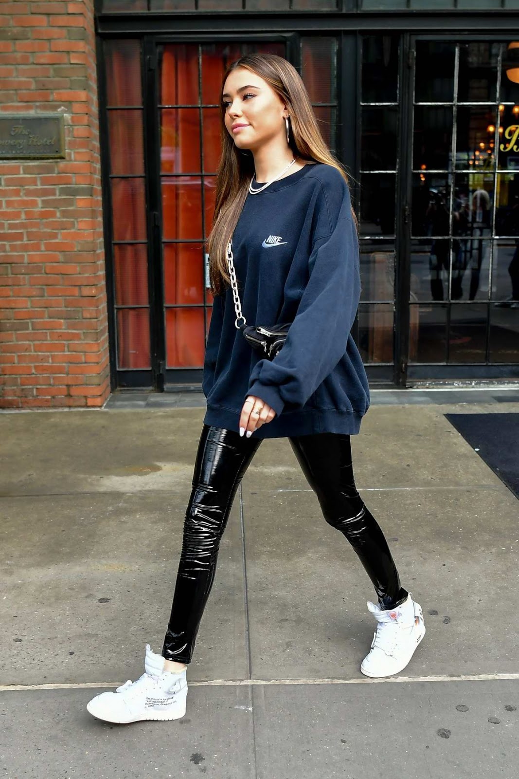 Madison Beer – Street Style Wears a Nike sweatshir in New York City