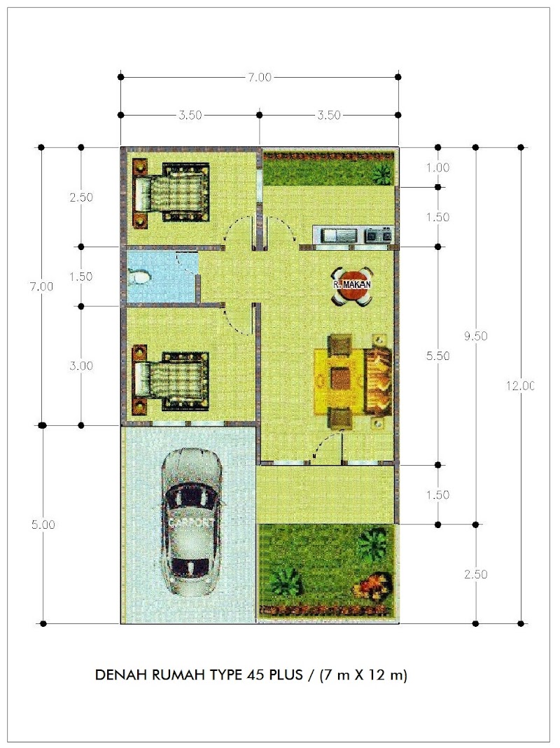 50 Denah Rumah Type 45 Lebar 7 Meter Yang Menawan!