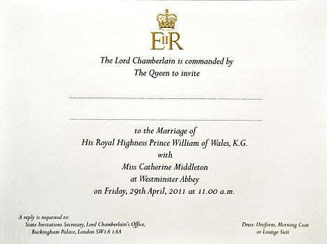 prince william kate middleton invitation. kate middleton prince william