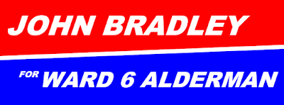 A red, white, and blue Facebook page banner that says, "John Bradley for Ward 6 Alderman."