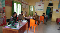 Babinsa Perwata Koramil 410-03/TBU Kodim 0410/KBL Serda Supriyanto Laksanakan Pengamanan pada Kegiatan Pengukuran Suhu Tubuh di Puskeskel Mawar Perwata