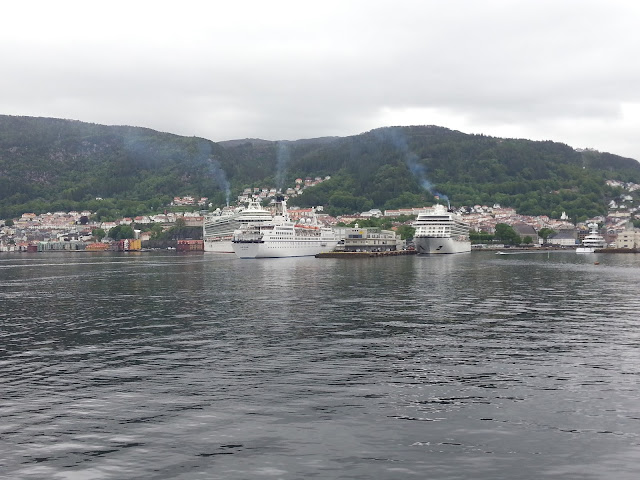 Cruise ship Astor arriving in Bergen, Norway; Fjord cruise; Ships in Bergen