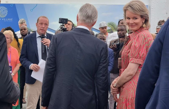Marie Mero Lady Dress in Red. Queen Mathilde wore a new red animal print midi dress by Marie Mero. Silikin Village