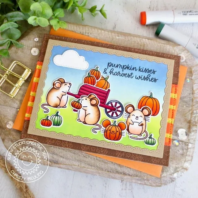 Sunny Studio Stamps: Harvest Mice Fancy Frames Dies Fall Themed Card by Christy Reuling