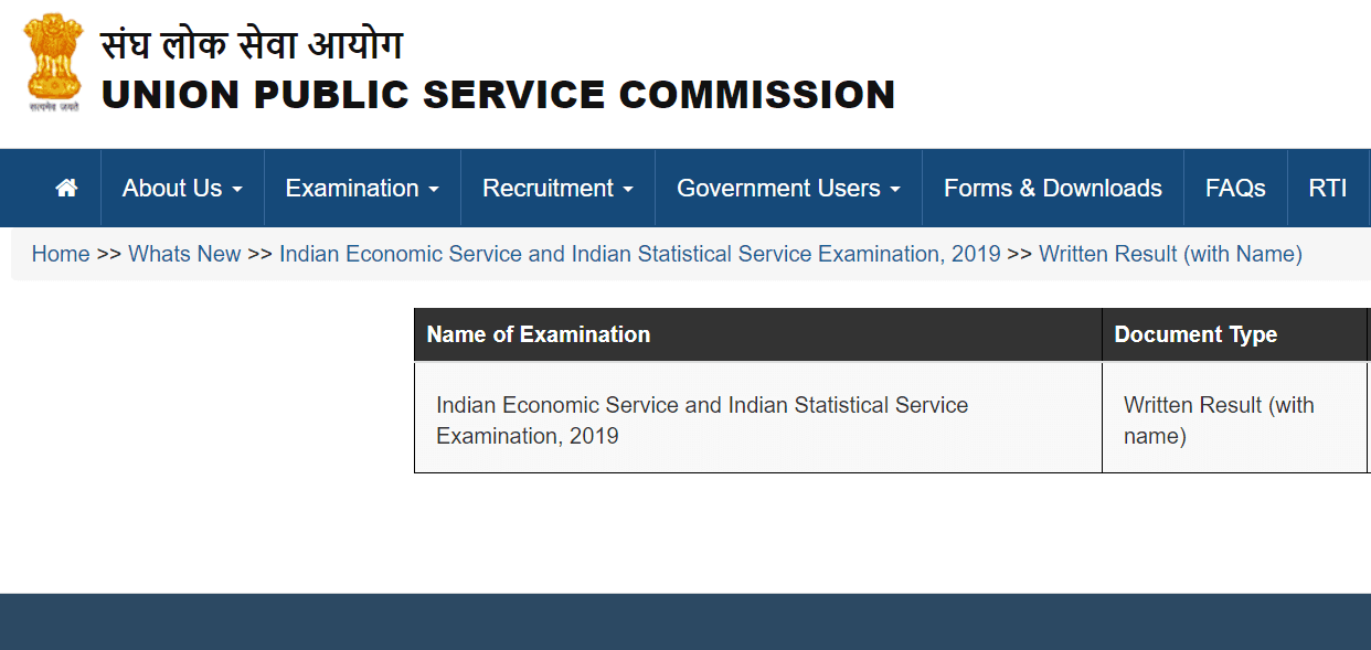 UPSC IES Exam 2019 Result