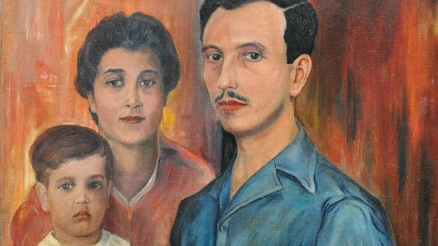 Rafael Arzeno: Autorretrato con familia (detalle), Óleo/tela, C. 1955. Col. Ceballos Estrella.
