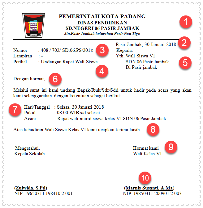 Kepala atau kop surat yang terdiri dari nama alamat dan logo instansi atau lembaga yang mengirim surat.