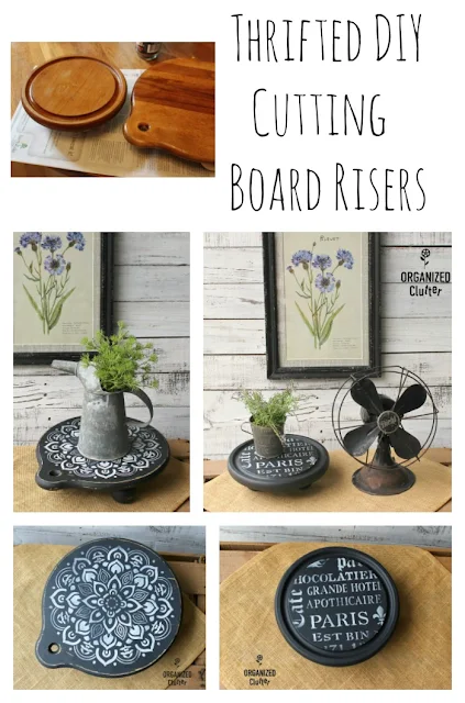 TWICE Upcycled & Repurposed Thrift Shop Cutting Board Risers #upcycle #repurpose #thriftshopmakeover #cuttingboards #stencil #cuttingboardriser #mandala