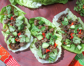 Food Lust People Love: Spicy beef lettuce cups make a great main course but they’d also be fun as appetizers. Put the lettuce leaves and spicy beef in the middle of the party table and let family and friends help themselves.