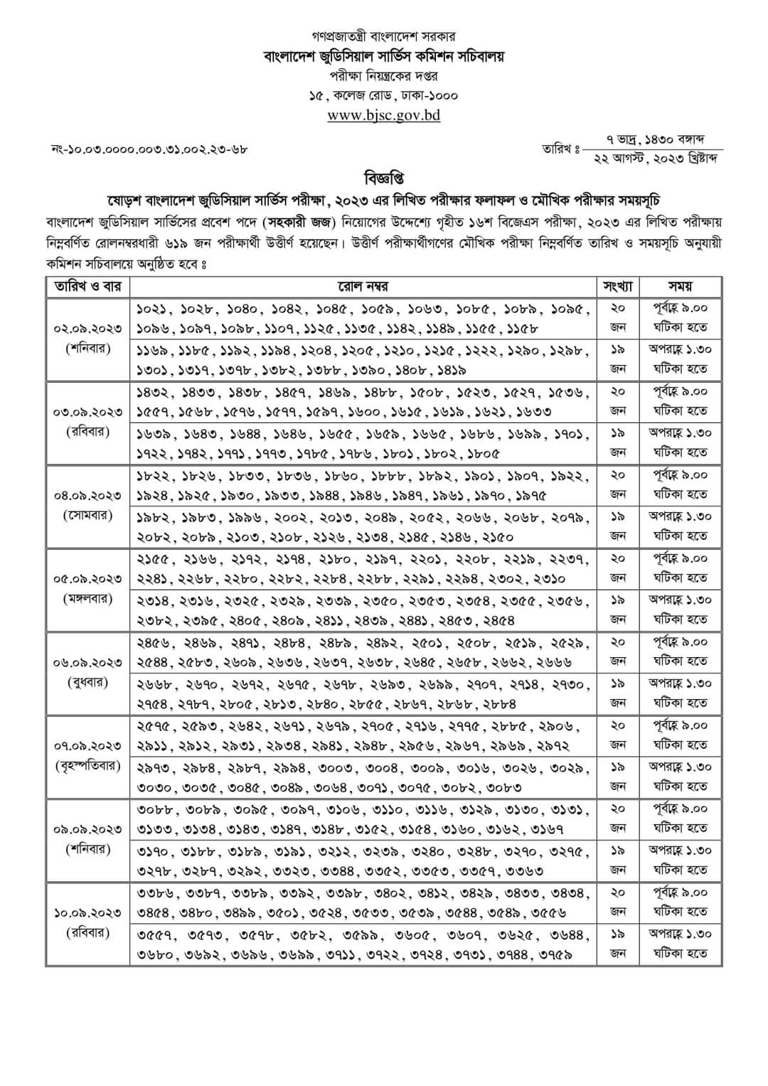 Result of 16th BJSC Exam-2023 and Viva Schedule