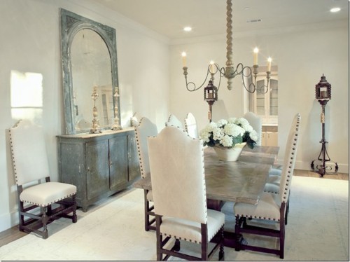 gorgeous light bright rustic shabby chic style white dining room  