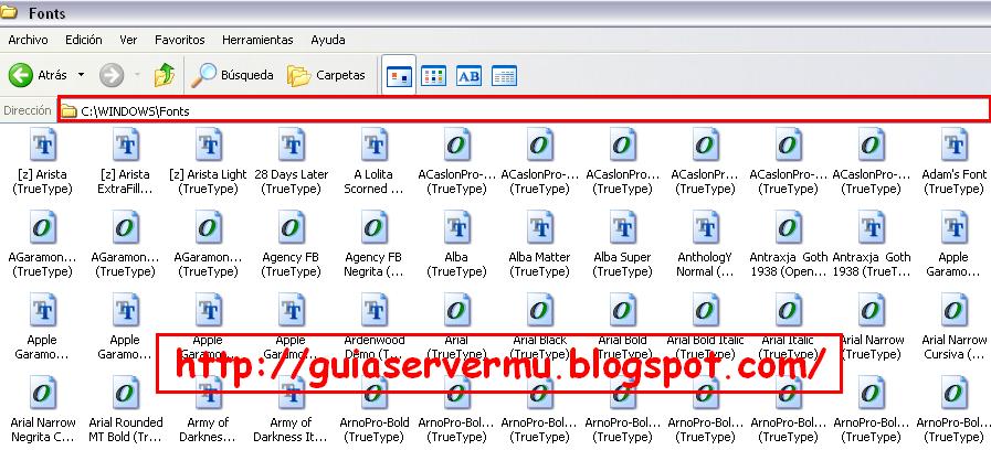Carpeta font de windows