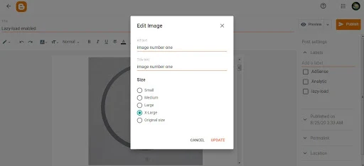 inserting alt and title text in blogger image