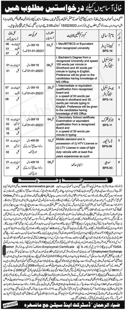 Jobs in District and Session Courts in 2023 | dscmansehra.gov.pk