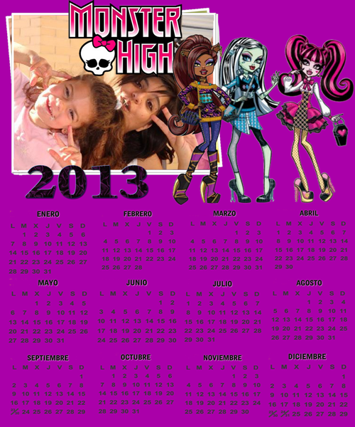 Calendario 2013 Monster High con marco [PNG][Deposit Files]