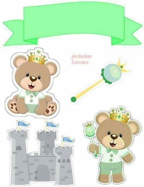 Osito Príncipe Bebé en Verde:  Toppers para Tartas, Tortas, Pasteles, Bizcochos o Cakes para Imprimir Gratis.
