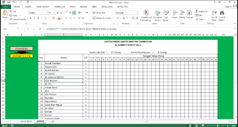 Membuat Daftar Hadir Siswa Dengan MS. Excel